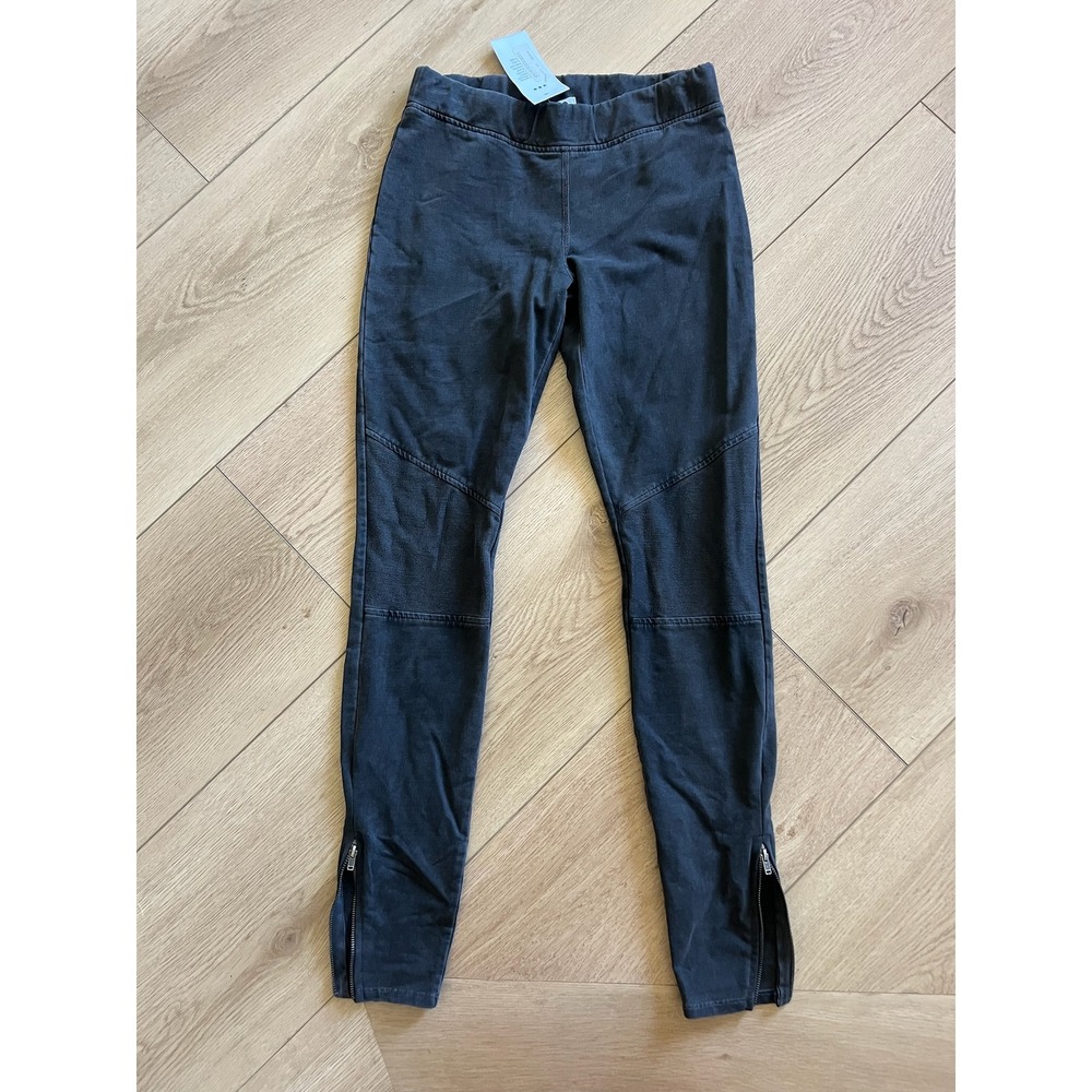 Three Dots Moto Leggings‎ Women's XS Black Ankle Zip Cotton Blend